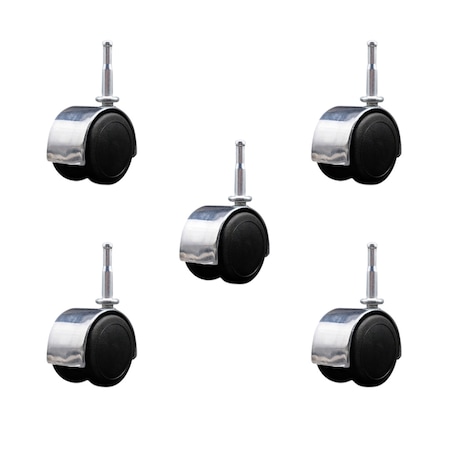 Service Caster 2'' Floor Safe Chrome Hooded Twin Wheel Caster Grip Neck Stem, 5PK SCC-GN02S50D-NYU-BC-5